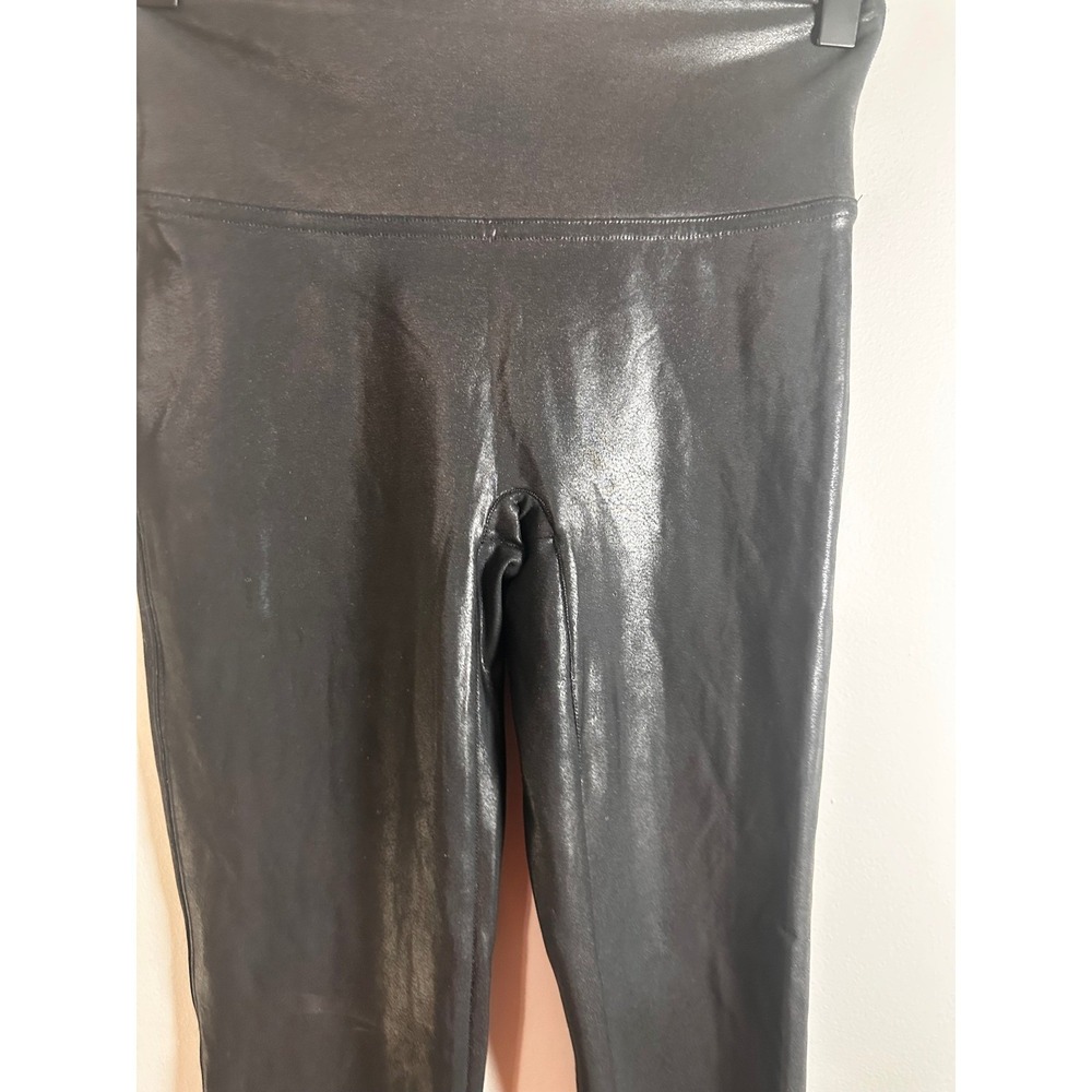 Spanx Black Faux Leather Leggings High Waisted Compression Ankle Size M - Picture 5 of 8